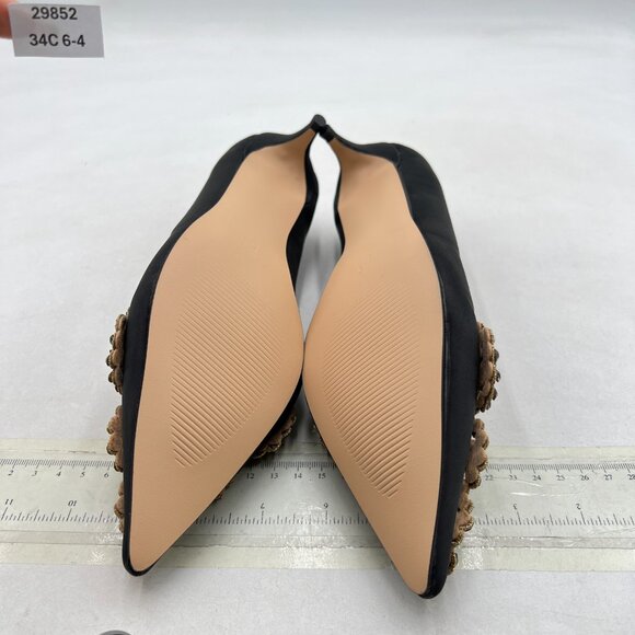 XYD Black Bejeweled Pointed Toe Kitten Low Heels Slip On Pumps Mother of Shoes - Picture 6 of 7